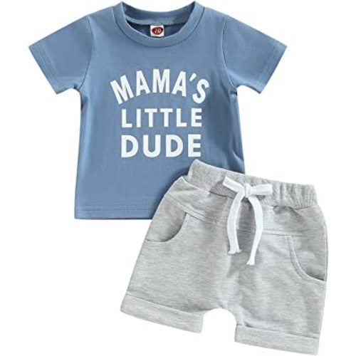 Kupretty Toddler Baby Boy Summer Clothes Letter Graphic Short Sleeve Shirt T-Shirt Tops + Casual Shorts Outfit Set