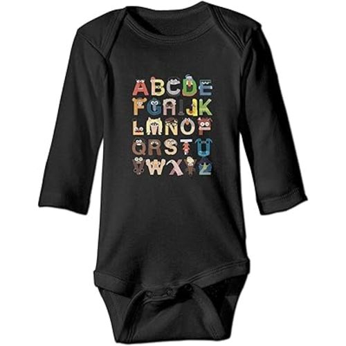Pengshiliu Muppet Alphabet Baby Climbing Long Sleeve Onesie 0-6 Month Black