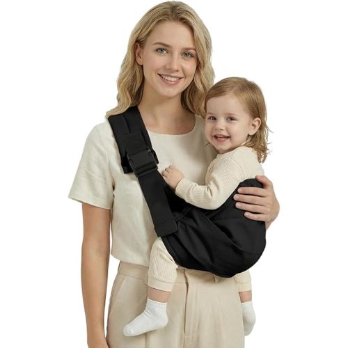 Baby Sling Carrier for Toddler, Baby Carrier Sling, Lightweight Toddler Carrier with Secure Buckle, Premium Cotton Toddlers Hip Carry Sling, Adjustable with Left/Right Shoulder Strap, Black