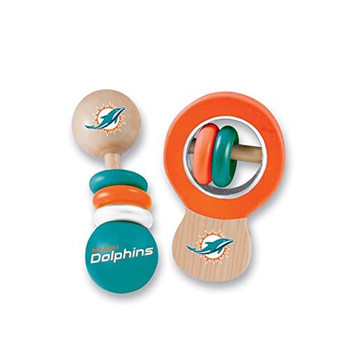 BabyFanatic Wood Rattle 2 Pack - NFL Miami Dolphins - Officially Licensed Baby Toy Set