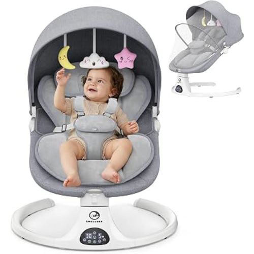 Smelluck Electric Baby Swing, 3 Adjustable Positions, 12 Built-in Music Tracks, 5 Swing Speeds, Remote Control & Bluetooth, Portable Swing for Indoor Outdoor Use
