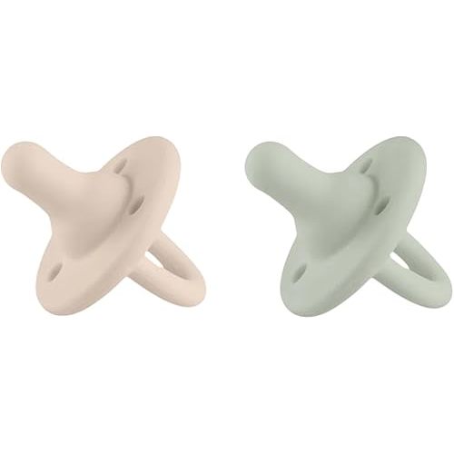 Lee Lee and Me Newborn Pacifier 2-Pack - Sand & Sage - 100% Medical Grade Silicone Paci - Breast-Like Nipple for Natural Latch - Size 0-18 Months