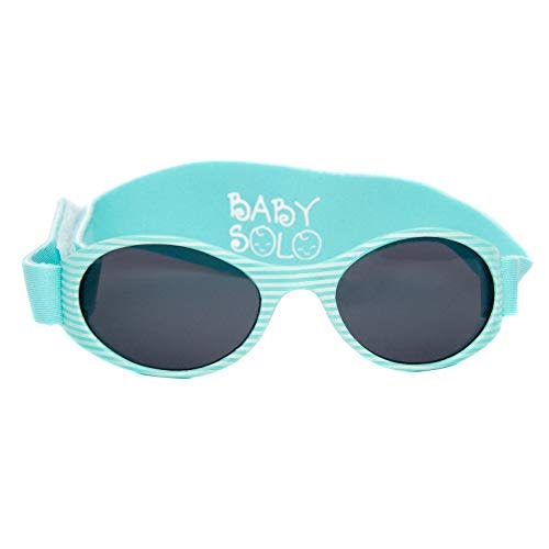 Baby Solo Original Baby Sunglasses Safe, Soft, & Adorable Durable Case Included (0-36 Month, Matte Aqua Stripe Frame w/Solid Black Lens)