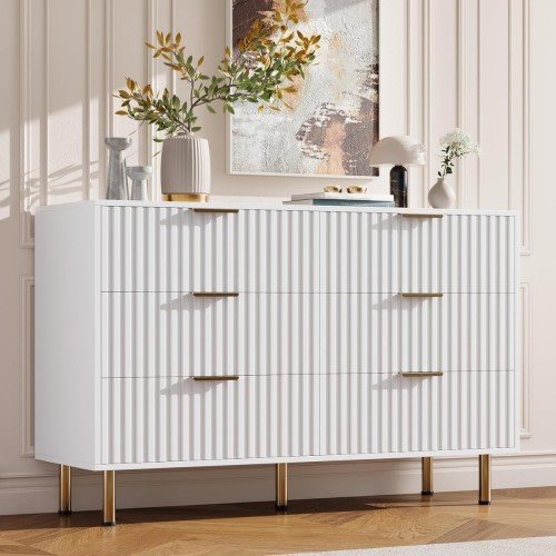 Modern 6 Drawer Dresser for Bedroom Fluted 47.2'' Wide Modern Chest of Drawers