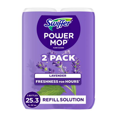 Swiffer Power Mop Refill Solution, Tile, Vinyl, Laminate, Wood, Floor Cleaner, Lavender, 2x 25.3 fl oz