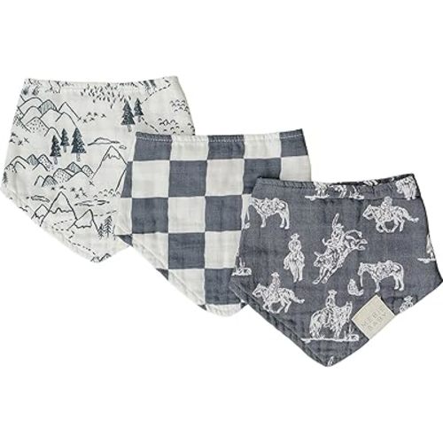 Mebie Baby Muslin Cotton Bib, 3 pack, Baby Bib Set for Burp, Spit Up, Drool, Bandana Bibs for Baby Boy or Baby Girl