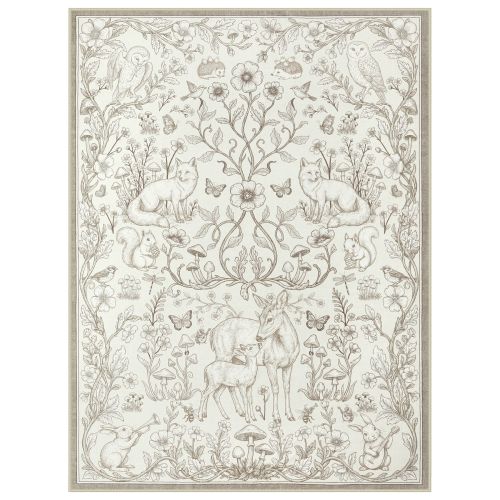 Whimsical Woodland Botanical Area Rug, Soft Low Pile Washable Non Slip Indoor Carpet
