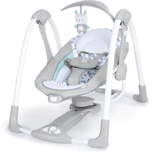 Ingenuity ConvertMe 2-in-1 Compact Portable Automatic Baby Swing & Infant Seat, Battery-Powered Vibrations, Nature Sounds, 0-9 Months 6-20 lbs (Raylan)