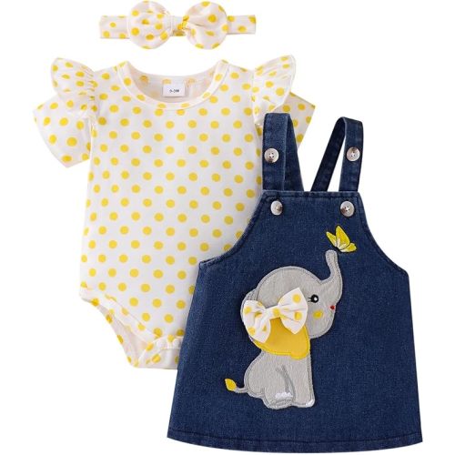 Baby Girl Clothes Suspender Skirt Newborn Ruffled Romper + Elephant Jeans Dress + Headband Summer Outfits 0-18 Months