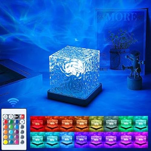 Ocean Wave Projector Light, Mood Lighting Ambient Lighting Luminorthe Cube Northern Lights Projector with 16 Colors and Dynamic Ripple Effect for Living Room Bedroom Decor - 5.1inch
