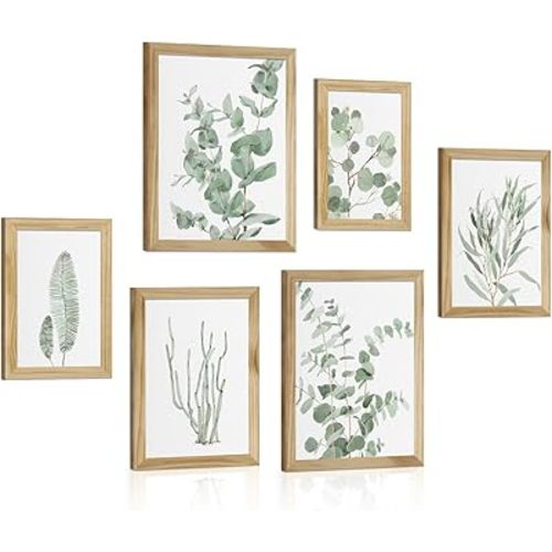 Botanical Plant Wall Art Prints: Sage Green Eucalyptus Bathroom Decor Boho Pictures for Bedroom Plant Leaves Poster Set Framed 6 Piece Living Room Home Decoration
