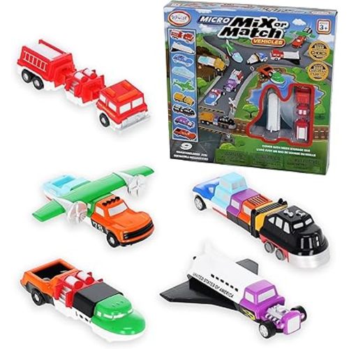 Popular Playthings Magnetic Vehicles for Toddlers 1-3, Mini Mix or Match Car Toys, Set of 9 Gift for Kids - Vehicles