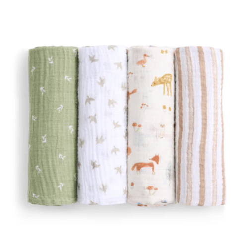 aden + anais sage woodland essentials cotton muslin swaddles 4 pack