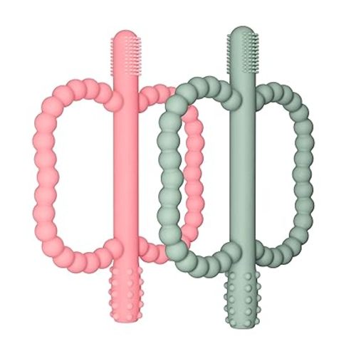 WALULAN 2 Pack Baby Silicone Teething Toys, Teething Sticks for Babies,Silicone teether Tubes for Baby Girl,BPA Free, Soothe Gums for 0-6 3-12 18-36 Months, Newborn Infants Toddler Sensory Chew Toys