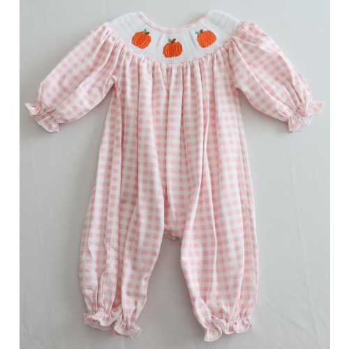 Pink Pumpkin Smocked Bubble Romper