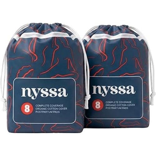 Nyssa Postpartum Pads - Ultra-Absorbent Organic Cotton, 16” Long, Extra-Wide | Gentle for Sensitive Skin (2 Pack, 16 Pads Total)
