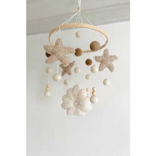 Baby Mobile Shell, Starfish Boucle/Teddy Fabric Ecru/Natural