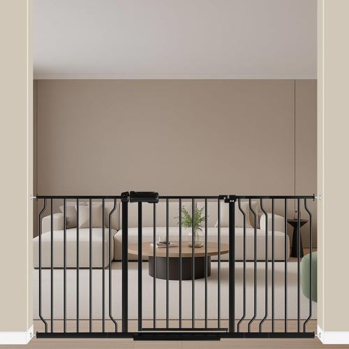 ALLAIBB Extra Wide Pressure Mount Baby Gate Auto Close Black Metal Child Dog Pet Safety Gates with Walk Through for Stairs,Doorways,Kitchen and Living Room (52.76-62.2"/134-158cm)