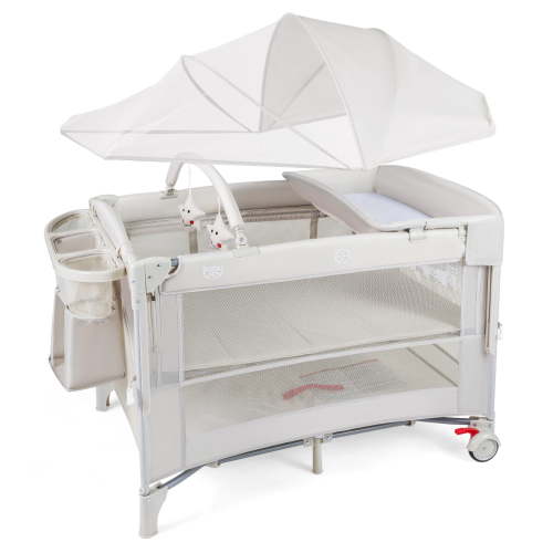 Babyjoy Baby Bassinet Bedside Crib with Changing Table Mattress Detachable Canopy Basket Beige