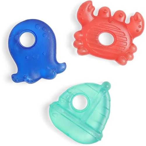 Itzy Ritzy Water-Filled Teethers - Cold Cutie Coolers Textured On Both Sides to Massage Sore Gums & Emerging Teeth - Can Be Chilled in Refrigerator, Set of 3 (Nautical)