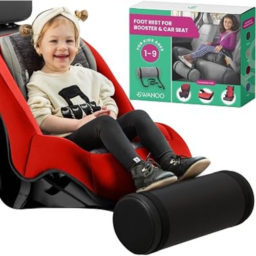 Car Seat Foot Rest, Black Leather, Extra Long Straps, Adjustable