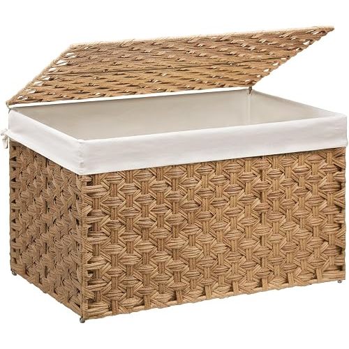Large Wicker Storage Basket with Lid, 27.7 Gallon (105L), Natural