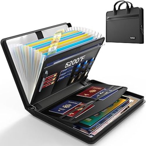 Hontom Accordion File Organizer,5200℉ Fireproof Document Organizer with 13 Pockets,Portable Travel Home Safe Storage File Folder Binder with Zipper for Letter Important Document,Paper,Receipt