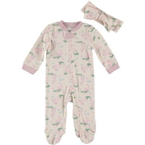 Chick Pea Baby Girl Clothes Footed Pajama Set for Sleep and Play 2 Pack Bunny Pink Rabbit 6-9M