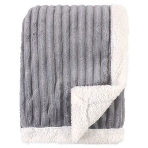 Hudson Baby Infant Corduroy Blanket with Faux Shearling Backing and Trim, Gray, 30x40 inches