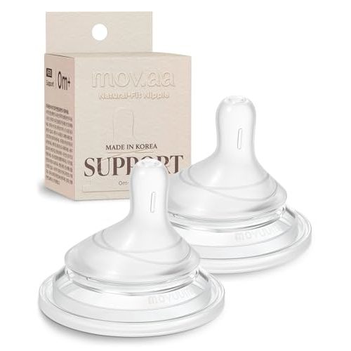 Moyuum Natural Fit Silicone Nipple for MOV.aa Bottles, Made in Korea, Perfect for Newborn, Anti-Colic Feed, Easy to Latch, from Breast to Bottle | Support Stage 0, Extra Slow Flow, 0m+ (2 Pack)
