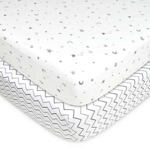 TL Care® 2-Pack Stars, Moon/Chevron Jersey Knit Fitted Crib Sheet