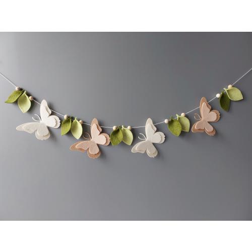Butterfly nursery garland Baby girl Woodland nursery decor Floral Spring greenery garland with felt leaves Floral wall decor