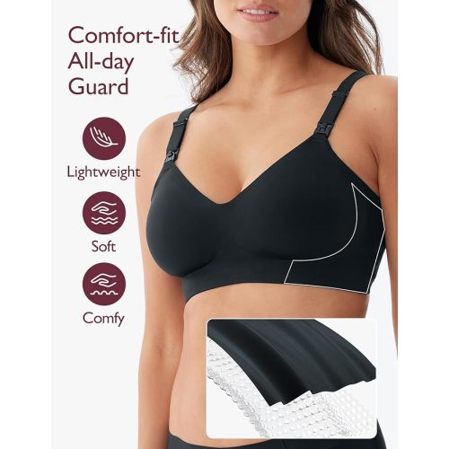 Momcozy Nursing Bras for Breastfeeding, YN21 Seamless Ultra Comfort Maternity Bra, Natural Shape, Pregnancy Sleep Bralette - Black - Large