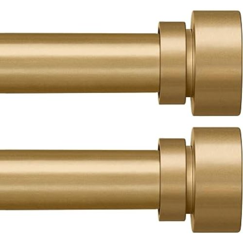 PORTRES Juego de 2 barras de cortina modernas doradas para ventanas de 72 a 144 pulgadas, longitud ajustable, 1 pulgada de diámetro, barra de cortina resistente con remates decorativos de granja para
