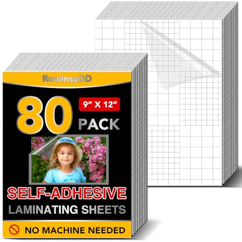80 PCS Self-Adhesive Laminating Sheets, 9 x 12 Inches Clear Laminating Sheets No Machine Needed Self Sealing Laminate Sheets