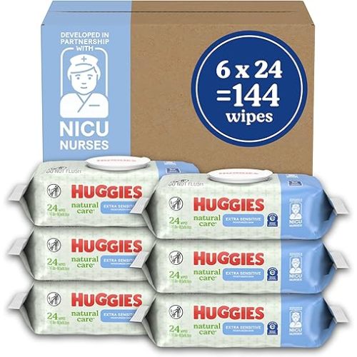 Huggies Natural Care Extra Sensitive Baby Wipes, Unscented, 1 Flip-Top Pack (24 Wipes Total) (Pack of 6)