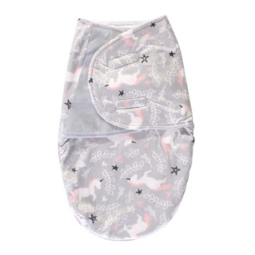 Hudson Baby Infant Girl Plush Swaddle Wrap, Gray Pink Unicorn, 0-3 Months