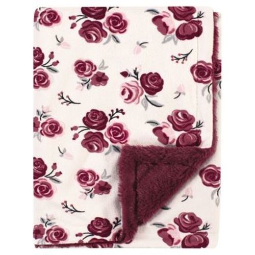 Hudson Baby Infant Girls Plush Blanket with Furry Binding and Back, Rose, One Size