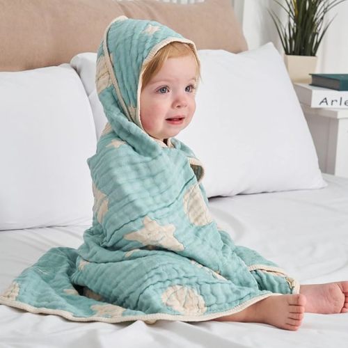 HardNok Ultra-Soft Muslin Baby Hooded Towel - 32 x 32 Inches, Ideal for Bath & Beach, Suitable for Both Boys & Girls from Newborns to Toddlers