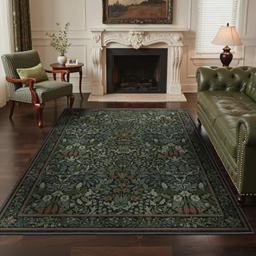 GENIMO 5x7 Washable Area Rugs for Living Room, Non Slip, Dark Green