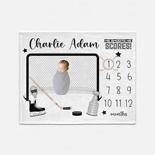 Hockey Milestone Blanket, Hockeys Baby Blanket, Personalized Baby Blankets, Monthly Baby Blankets, Baby Boy, Baby Sport,Hockey Stick Stadium Month and Age Blanket for Nursery