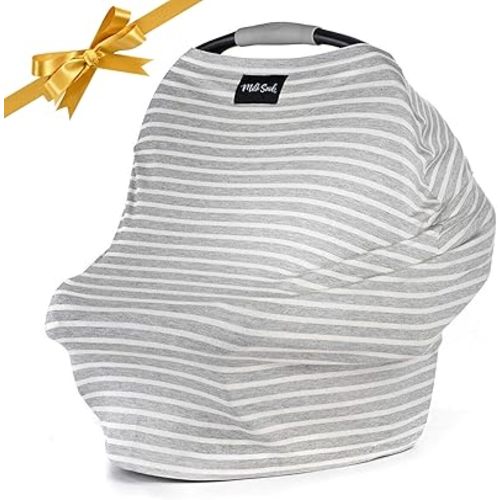 Milk Snob Original 5-in-1 Cover - Added Privacy for Breastfeeding, Baby Car Seat, Carrier, Stroller, High Chair, Shopping Cart, Lounger Canopy - Newborn Essentials, Nursing Top, Heather Gray Stripe
