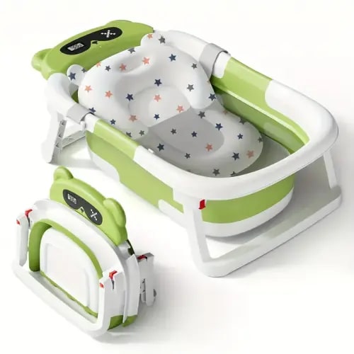 baby bathtub soft cushion thermometer portable travel - Temu