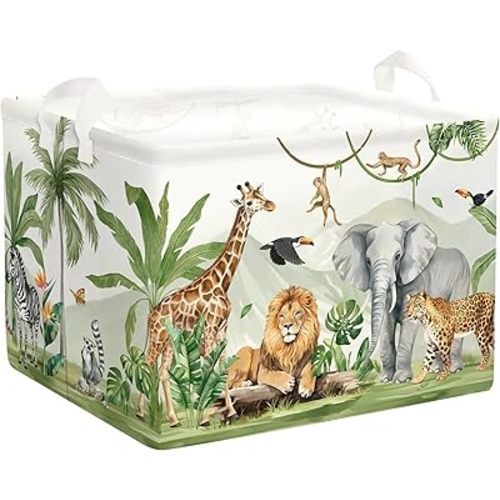 Safari Animals Baby Laundry Hamper Collapsible Clothes Kids Storage Basket Giraffe Lion Large Boys Girls Gift Toy Box Bin for Nursery, Monkey, 36L