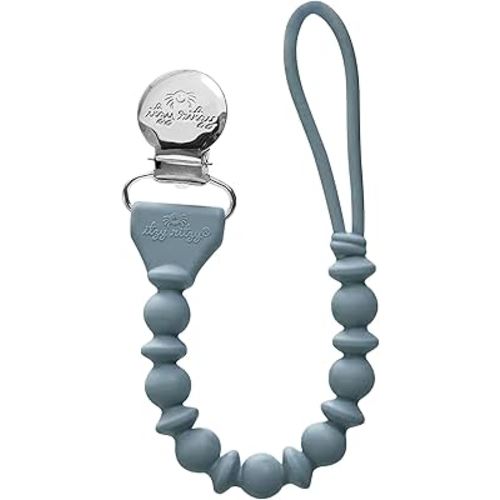 Itzy Ritzy Silicone Pacifier Clip; 100% Food Grade Silicone Pacifier Strap with Clip Keeps Pacifiers, Teethers & Small Toys in Place; Features One-Piece Design & Cord (Storm Gray)