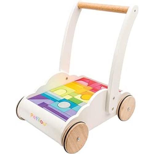 Le Toy Van - Petilou Wooden Walker Toy for Toddlers and Babies | Educational Rainbow Cloud Walker | Suitable for A Boy Or Girl 1 Year Old +, Multi, 45 Blocks (PL102)