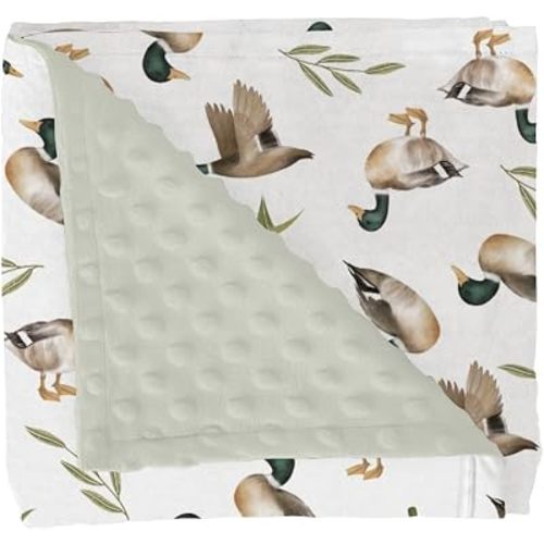 Mallard Duck Hunting Baby Blankets for Girl Boy Wild Ducks Leaves Soft Mink Dotted Backing Double Layer Swaddle Receiving Blanket Retro Hunting Animals Bed Throws for Newborn Toddler Nursery 30x40