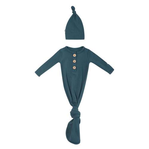 Ribbed Knotted Gown with Hat Set in Atlantic