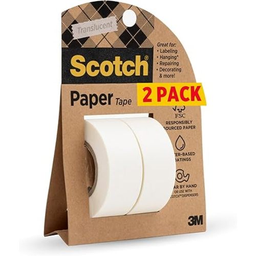 Scotch Paper Tape, Writable, Translucent, Recyclable Packaging, 3/4 in x 600 in, 2 Rolls