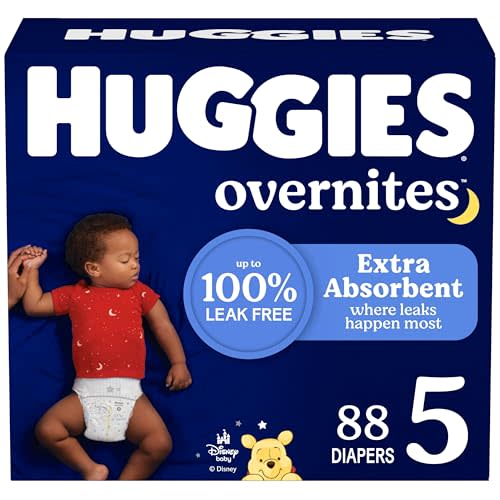 Huggies Size 5 Overnites Baby Diapers: Overnight Diapers, Size 5 (27+ lbs), 88 Ct, Packaging May Vary